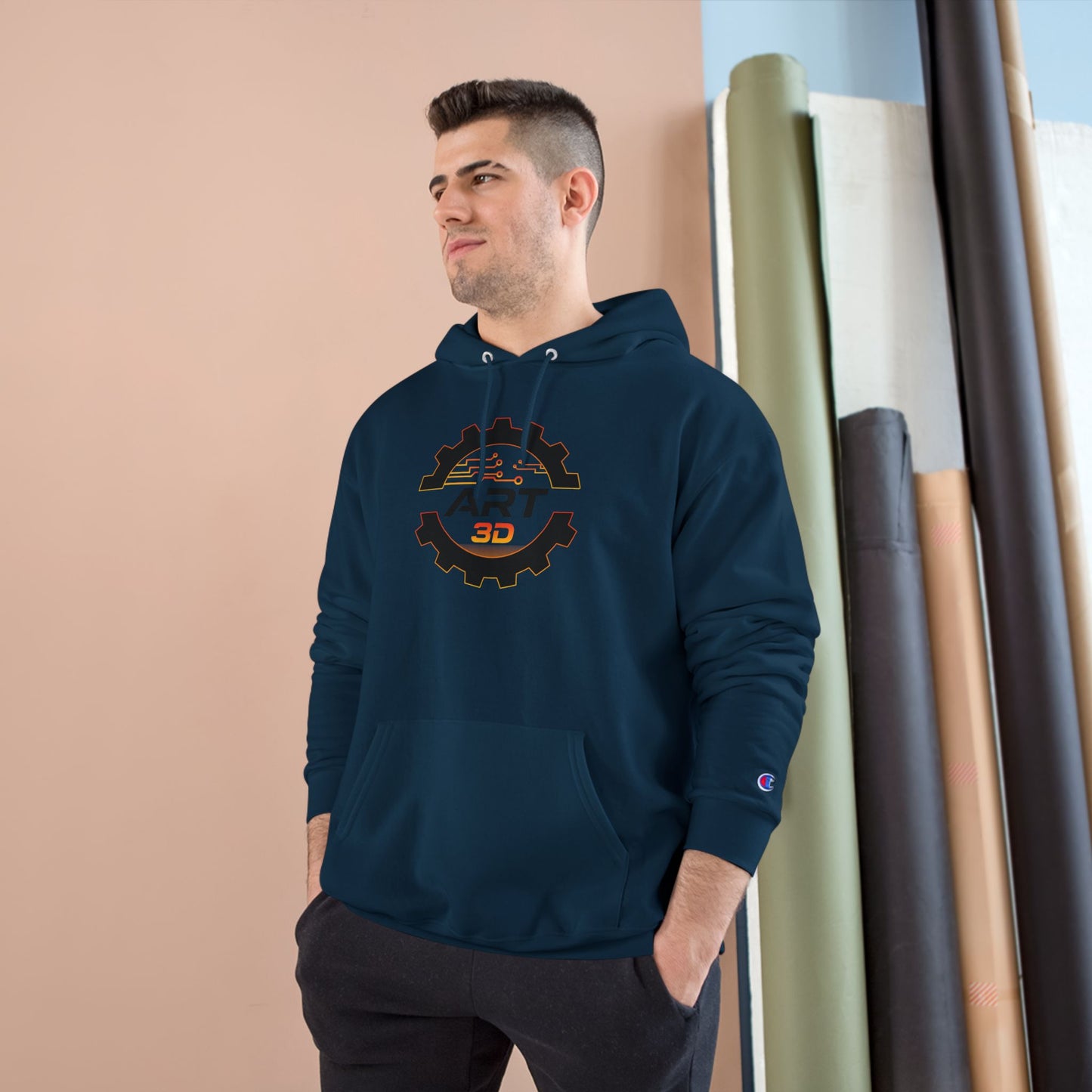 Black Gear Stacked - Champion Hoodie
