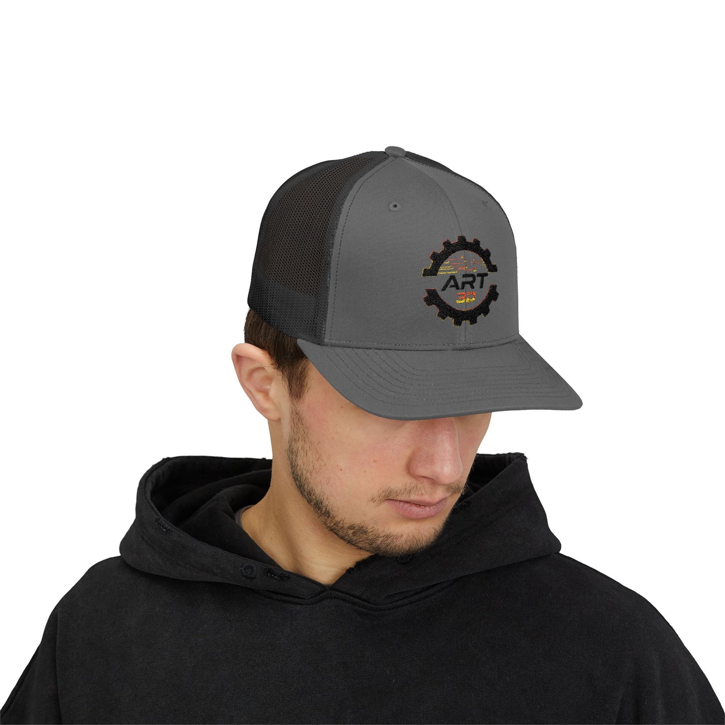 ART3D Black Gear Stacked Trucker Cap