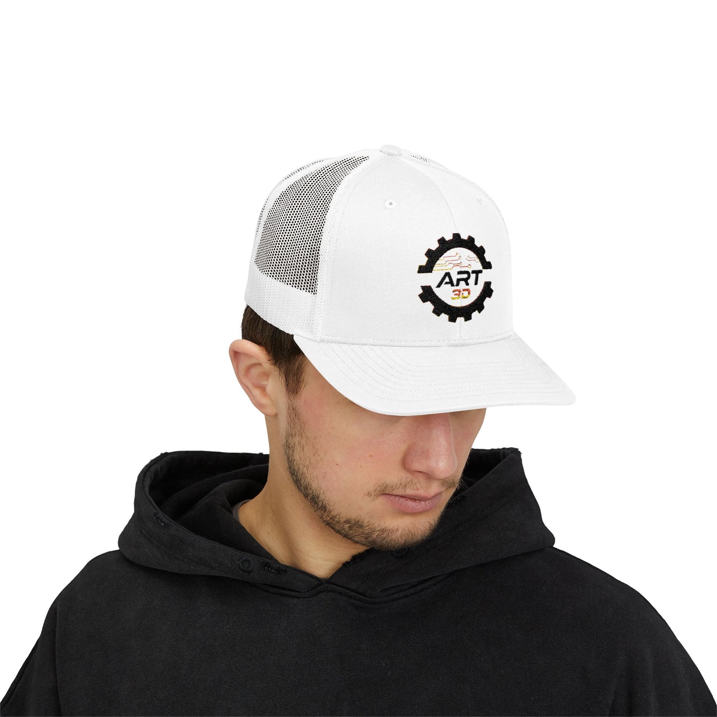 ART3D Black Gear Stacked Trucker Cap