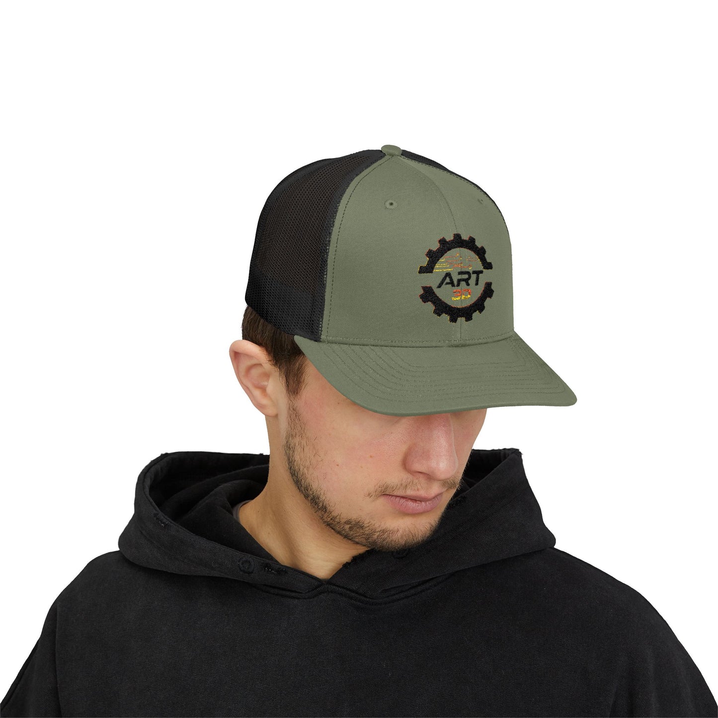 ART3D Black Gear Stacked Trucker Cap