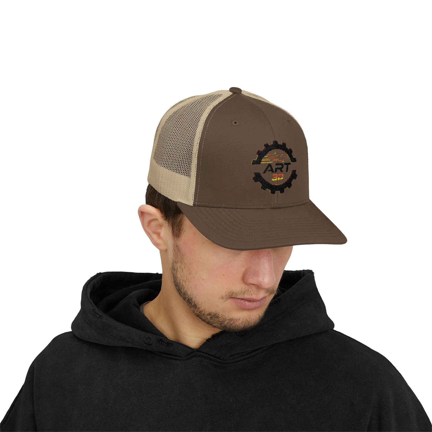 ART3D Black Gear Stacked Trucker Cap