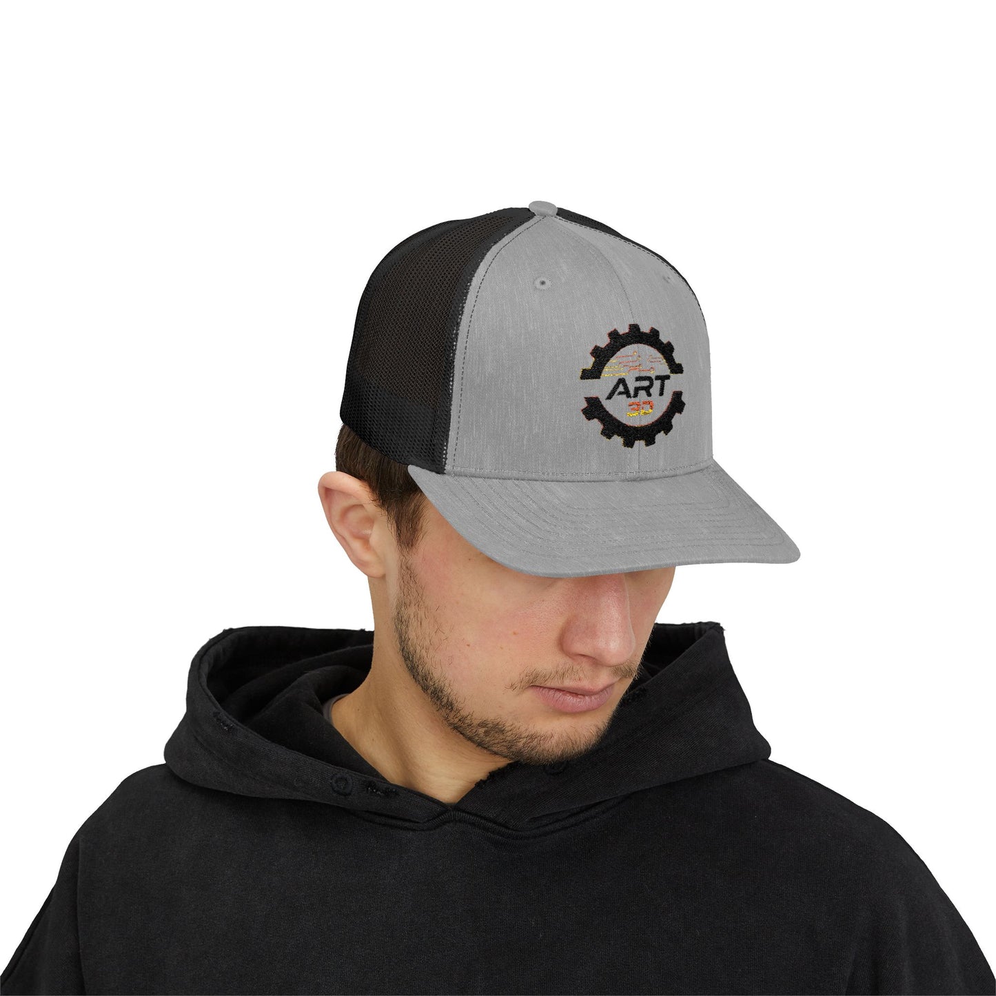 ART3D Black Gear Stacked Trucker Cap