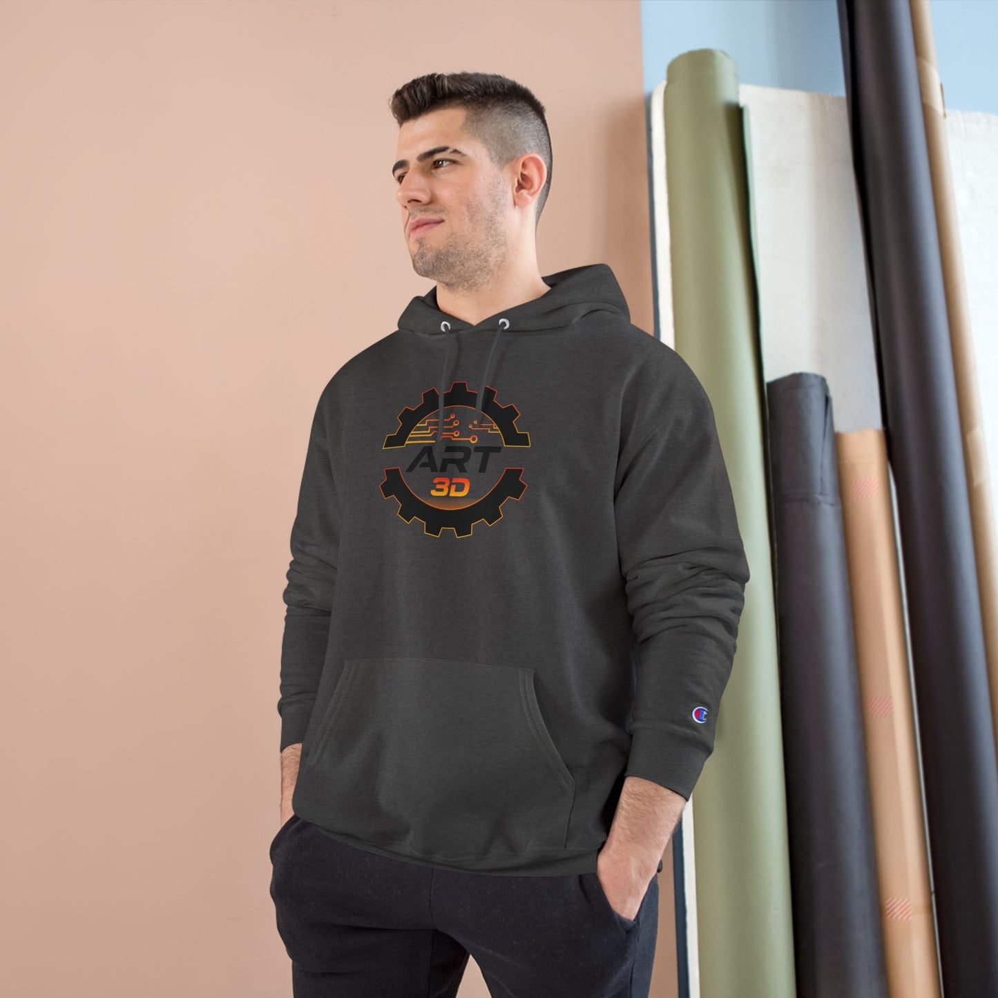 Black Gear Stacked - Champion Hoodie